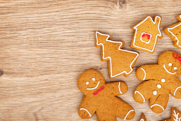 Homemade various christmas gingerbread cookies