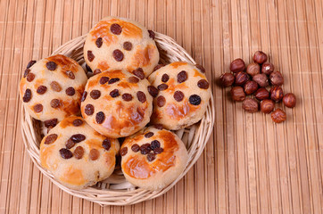 Tasty cookies with raisins and hazelnuts