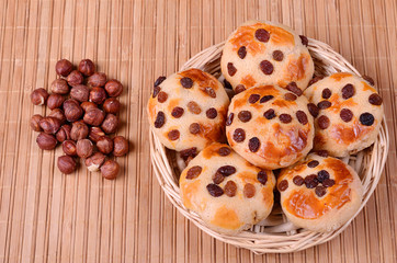 Tasty cookies with raisins and hazelnuts