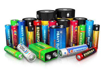 Collection of different batteries - obrazy, fototapety, plakaty