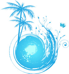 Naklejka premium Round blue grunge background with palm