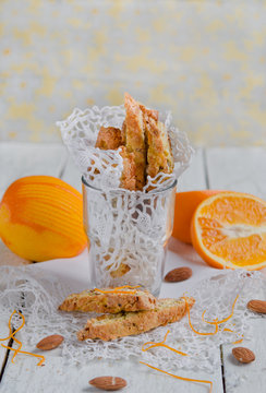 Orange Biscotti With Almonds In A Glass