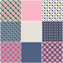 Set of abstract vector seamless patterns with flowers