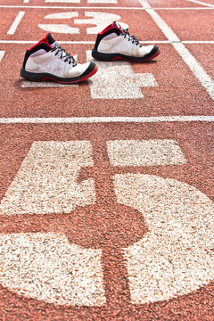 start running track rubber standard red color with sport shoes