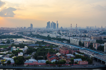 Obraz premium View the tourist areas of Moscow and river from above
