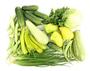 fresh green vegetables isolated on white