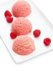 Delicious ice cream on plate isolated on white