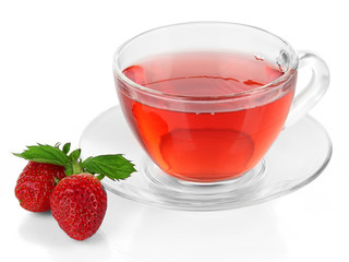 Delicious strawberry tea isolated on white