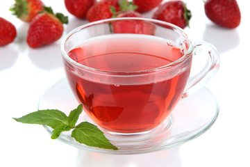 Delicious strawberry tea isolated on white