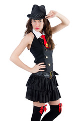 Young woman gangste isolated on white