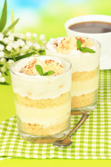 Delicious dessert with banana and caramel