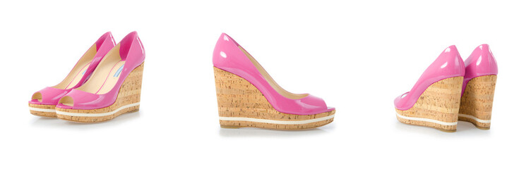 Composite photo of woman shoes isolated on white