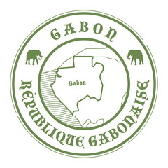 Grunge rubber stamp with the name and map of Gabon
