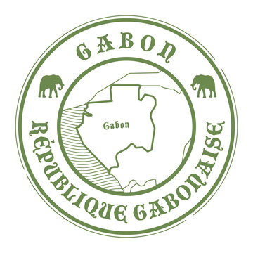 Grunge rubber stamp with the name and map of Gabon