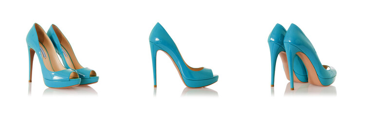 Composite photo of woman shoes isolated on white