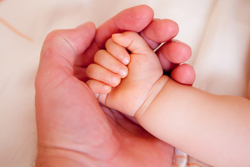 Obraz na płótnie Canvas holding a hand of the newborn child