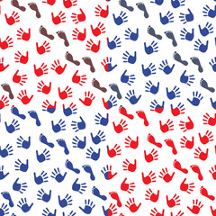 Four seamless pattern with hands and feet imprints