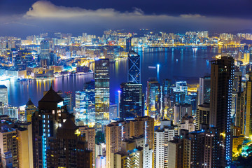 Hong Kong skyline from Peak at mid night