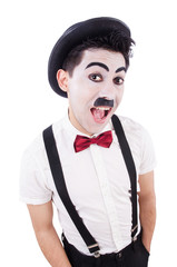 Personification of Charlie Chaplin on white