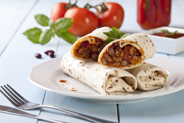 burritos wraps with meat beans and vegetables