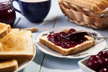 Breakfast with bread toast