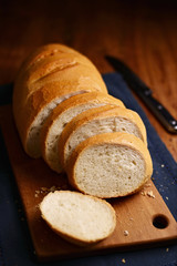 Sliced freshly baked baguette