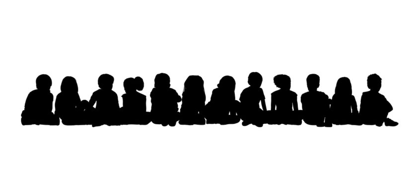 Large Group Of Children Seated Silhouette 3