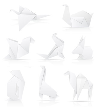 set icons origami paper animals vector illustration