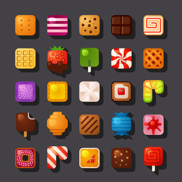 square shaped dessert icon set