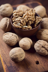 Walnuts, vertical shot, close-up