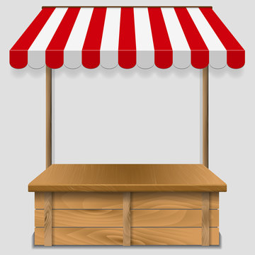 store window  with striped awning