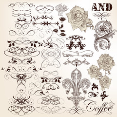 Collection of vector vintage calligraphic elements and page deco