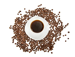 Cup of coffee and the grains