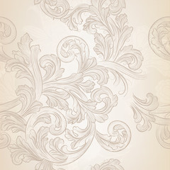 Seamless vector wallpaper pattern with swirl floral element