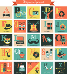 Hipster alphabet concept background with icons