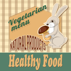 banner healthy food with cartoon rabbit