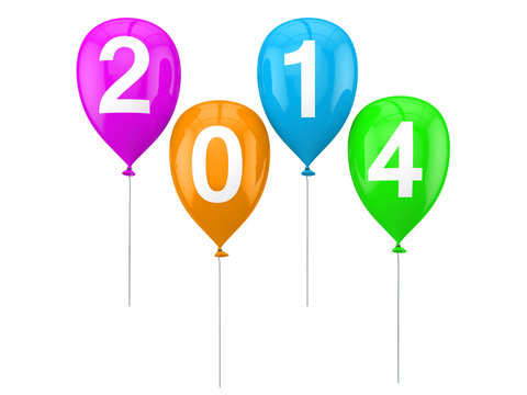 New year 2014 on balloons 3d render