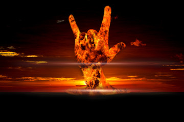 Nuclear booming with love on hand sign