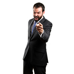 businessman angry and shouting over isolated white background
