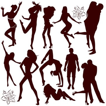 brown set of silhouettes of couples
