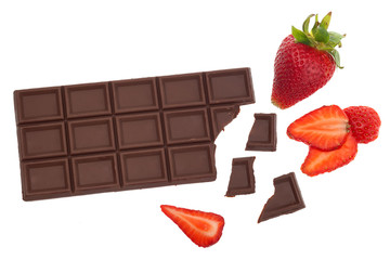 Chocolate and strawberry isolated on white
