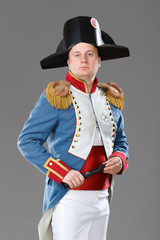Actor dressed as Napoleon. Historical costume.