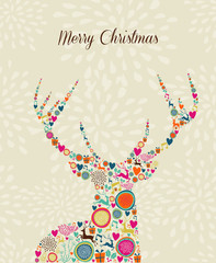 Merry Vintage christmas elements reindeer greeting card