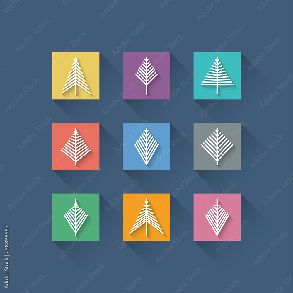 Aufkleber set of abstract christmas trees in flat design style