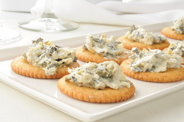 Crackers with spinach artichoke spread © MSPhotographic