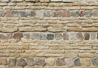 Background of old vintage limestone wall with granite stones