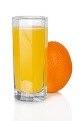 Glass of juice and the orange
