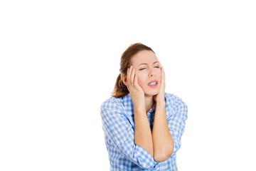 Fototapeta premium Beautiful woman having bad day news, headache