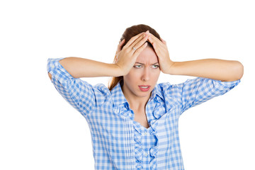 Portrait of young beautiful woman, stressed, upset, sad