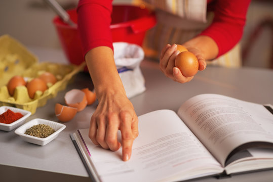 Closeup on happy young housewife preparing christmas dinner